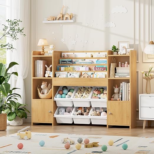Toy Storage Organizer with 6 Toy Bins, Toy Organizer Kids Bookshelf