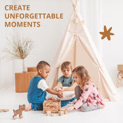 MINICAMP Original Teepee Tent for Kids - Play Tent for Girls & Boys - Natural Canvas Kids Indoor Tent for Toddlers 3-5 - Extra-Stable Children's Sleepover Tipi with Padded Mat Included - Pompom Decor