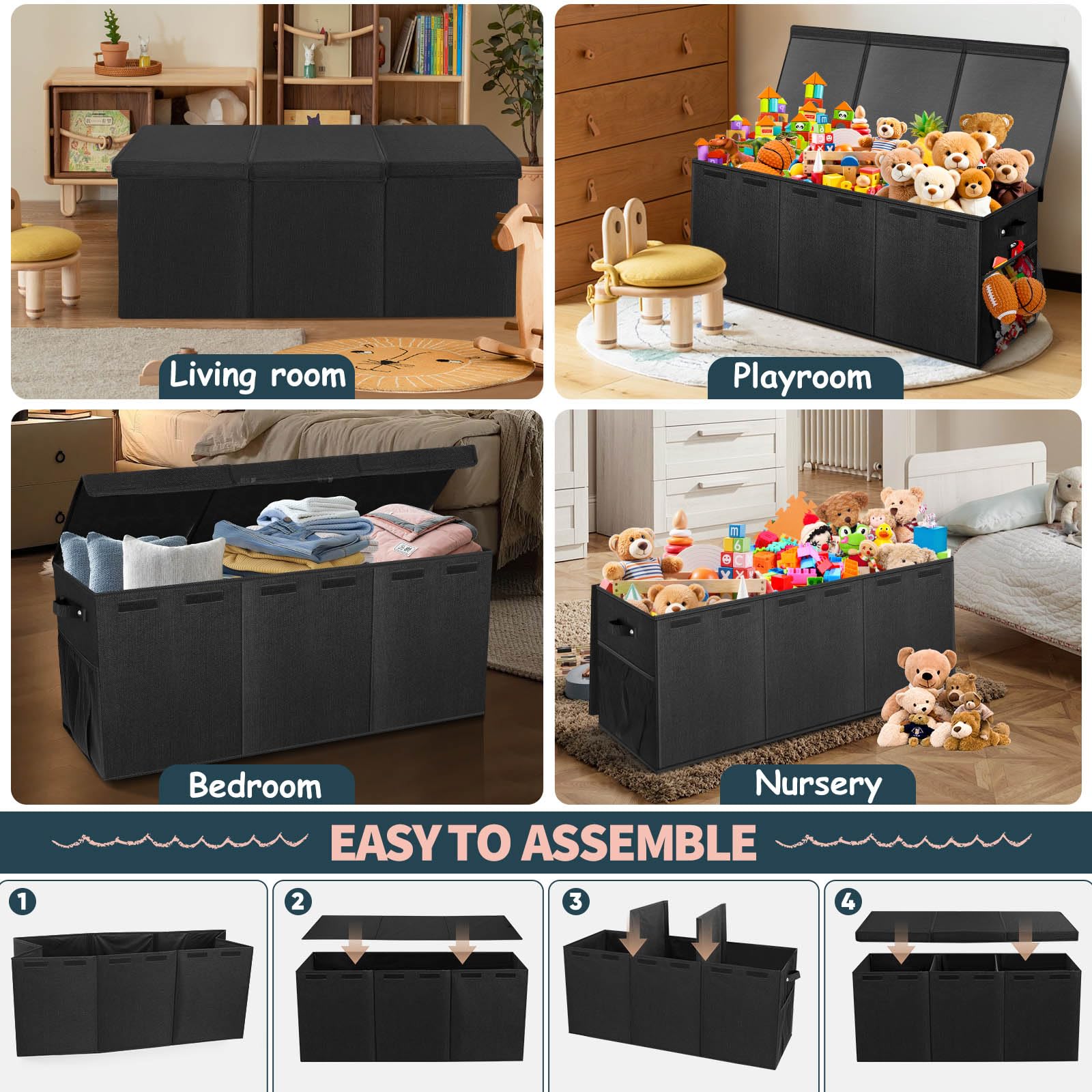 Extra Large Toy Box with Lids and Dividers - Collapsible Storage Organizer