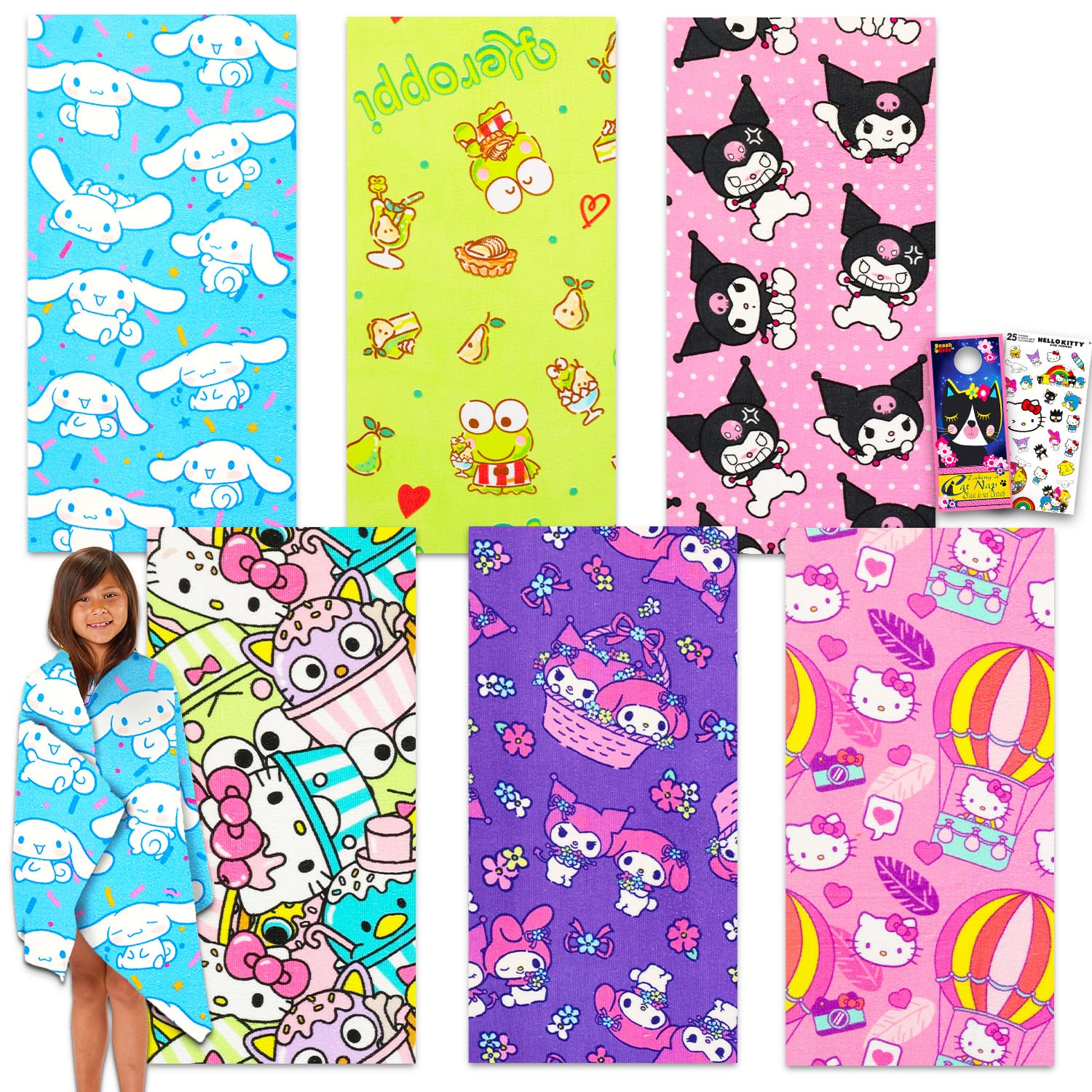 Hello Kitty and Friends Towel Set - Bundle with 6 Hello Kitty Microfiber Bath