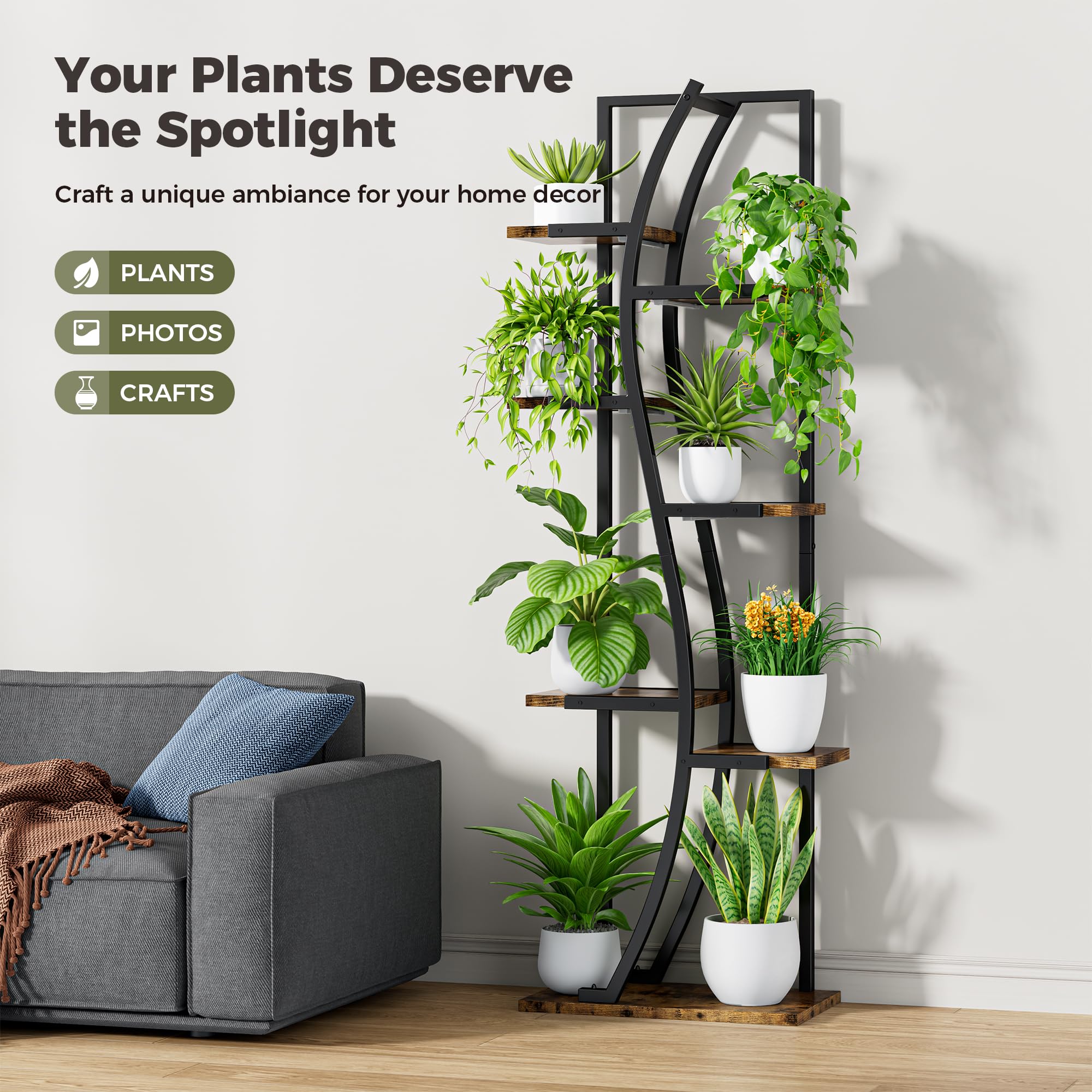 7-Tier Corner Plant Stand with Grow Light - 62" S-Shape Display Shelf Set of 2