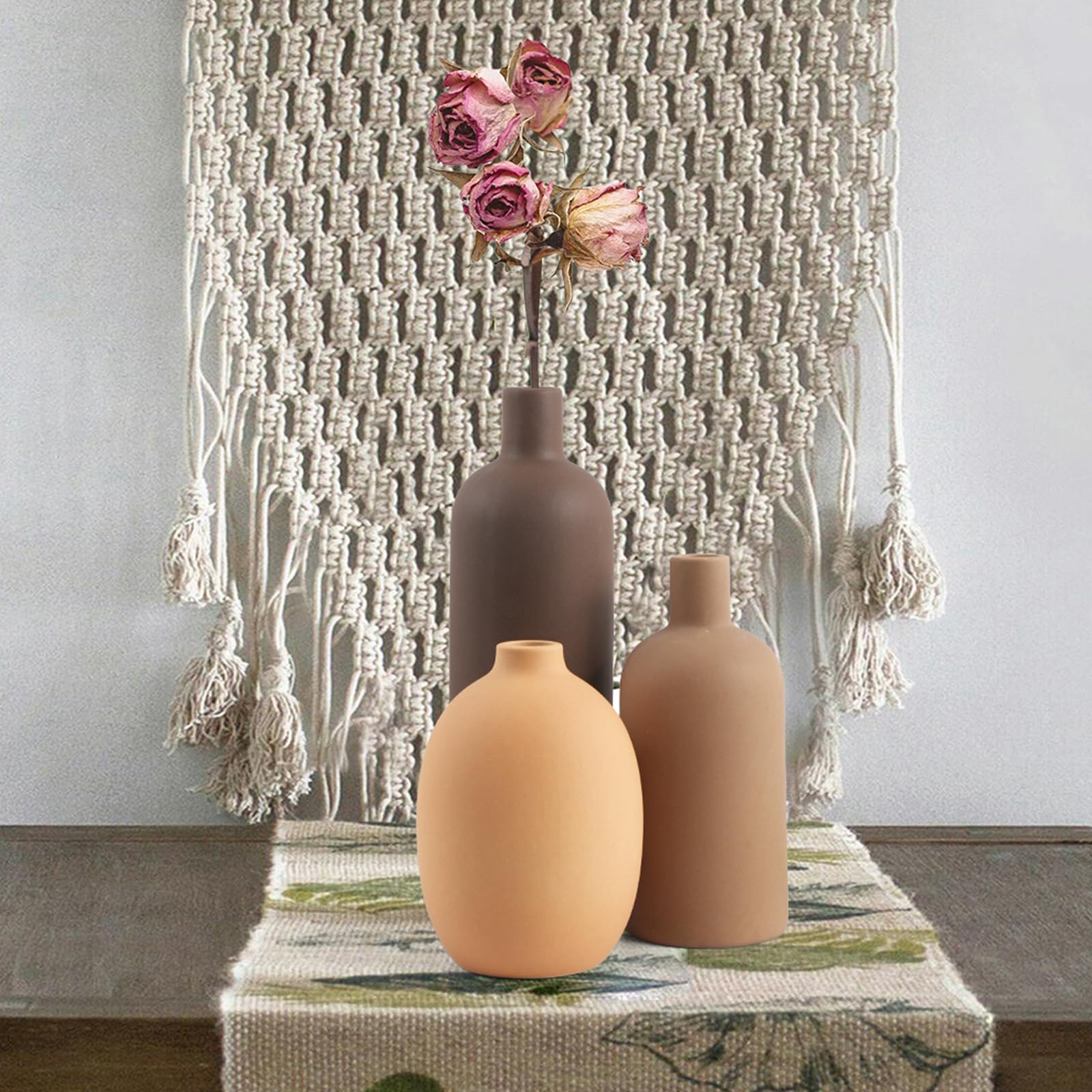 Ceramic Neutral Vase Set of 4 for Farmhouse Home Decor