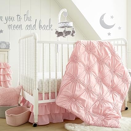 Willow Crib Bed Set - Baby Nursery Set - White - Soft Rosette Pintuck