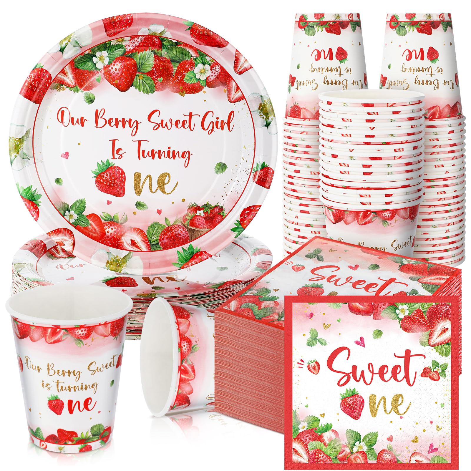 200 Pcs Strawberry 1st Birthday Decorations Sweet One Themed Baby Shower Party