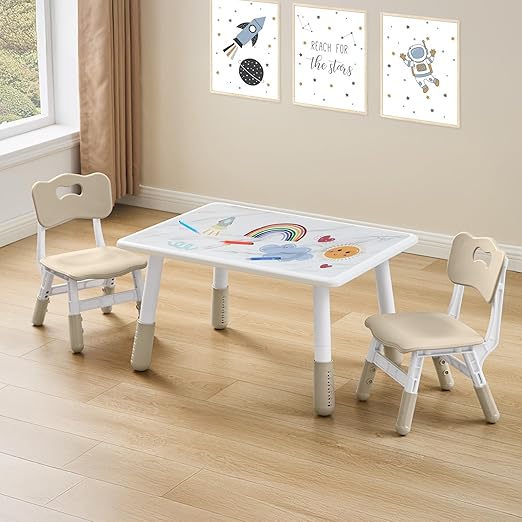 Adjustable Kids Table and 2 Chair Set, Height Adjustable Multi-Activity Play Desk
