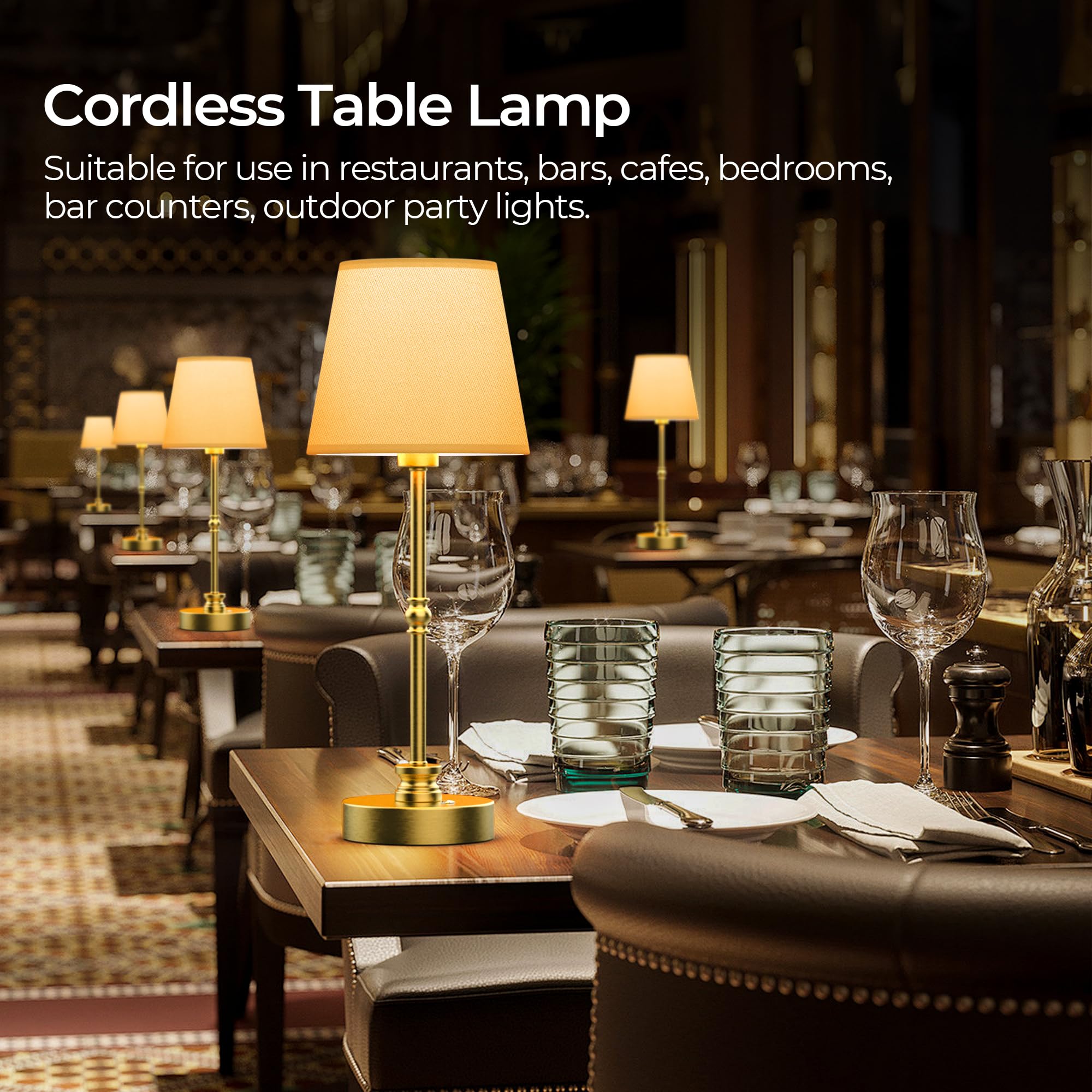 Rechargeable Cordless Table Lamp with Stepless Dimming and Touch Control