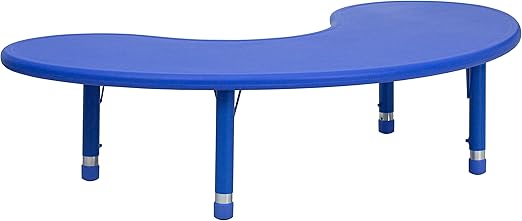 35''W x 65''L Half-Moon Blue Plastic Height Adjustable Activity Table