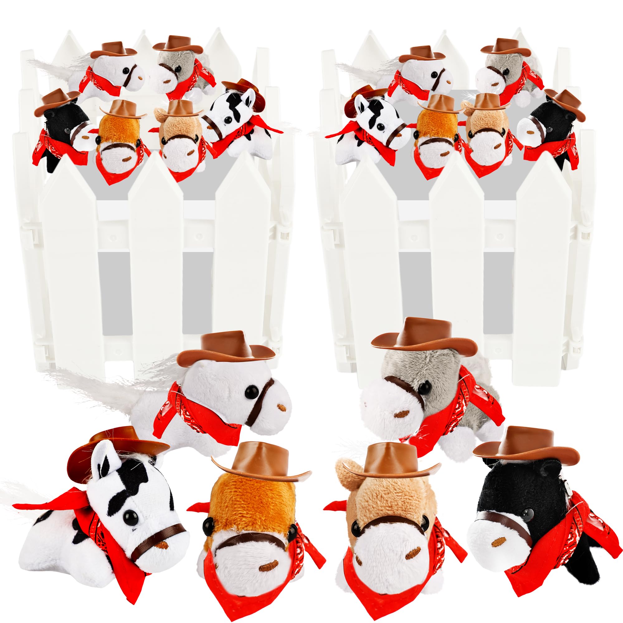 62 Pcs Mini Horse Stuffed Animals 18 Horse Plush Animals with 18 Mini Cowboy Hat and 18