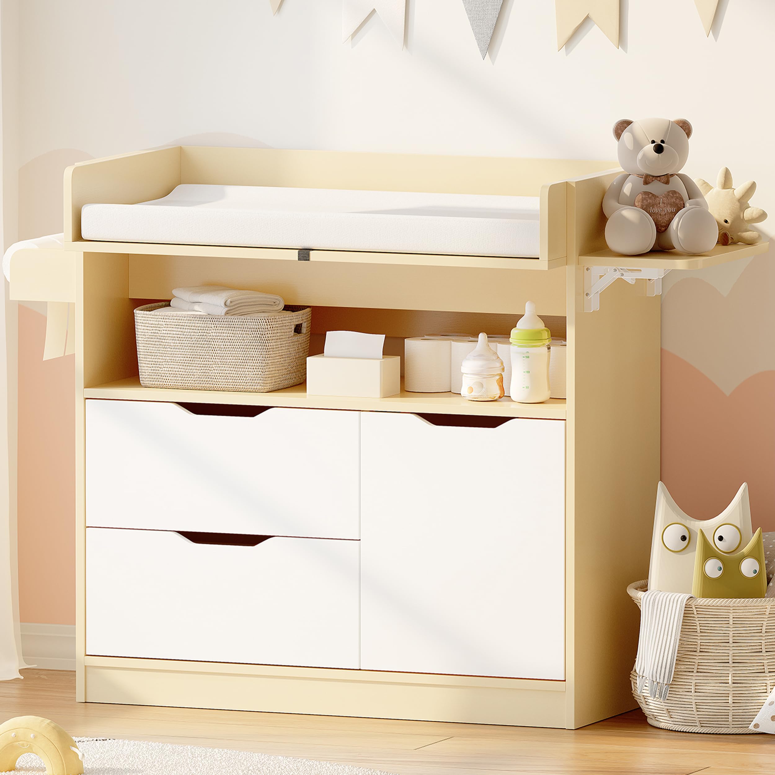 Baby Changing Table Dresser with 3 Drawers and 1 Storage Shelves