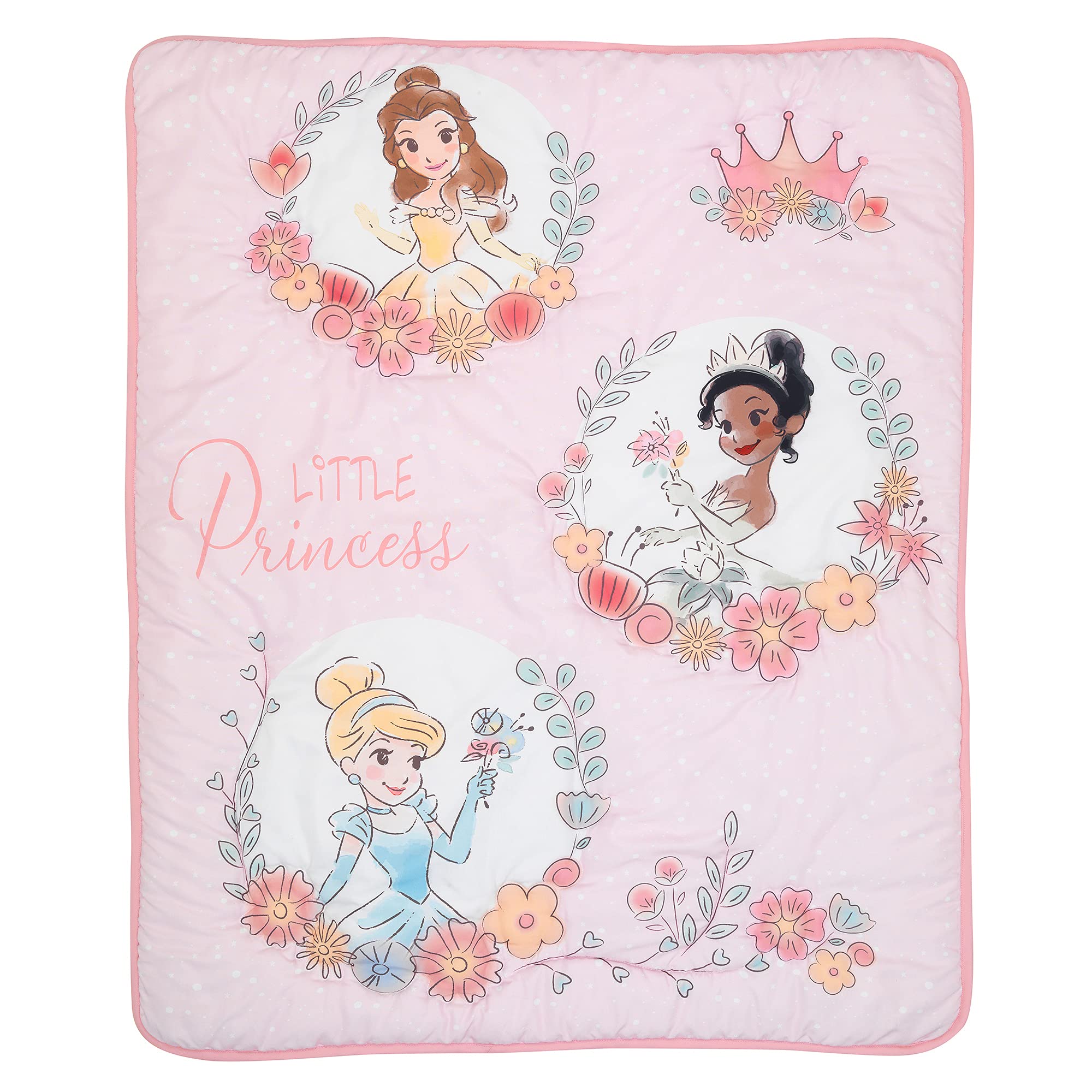 Disney Princesses Nursery Baby Crib Bedding Set, Pink, 3 Count