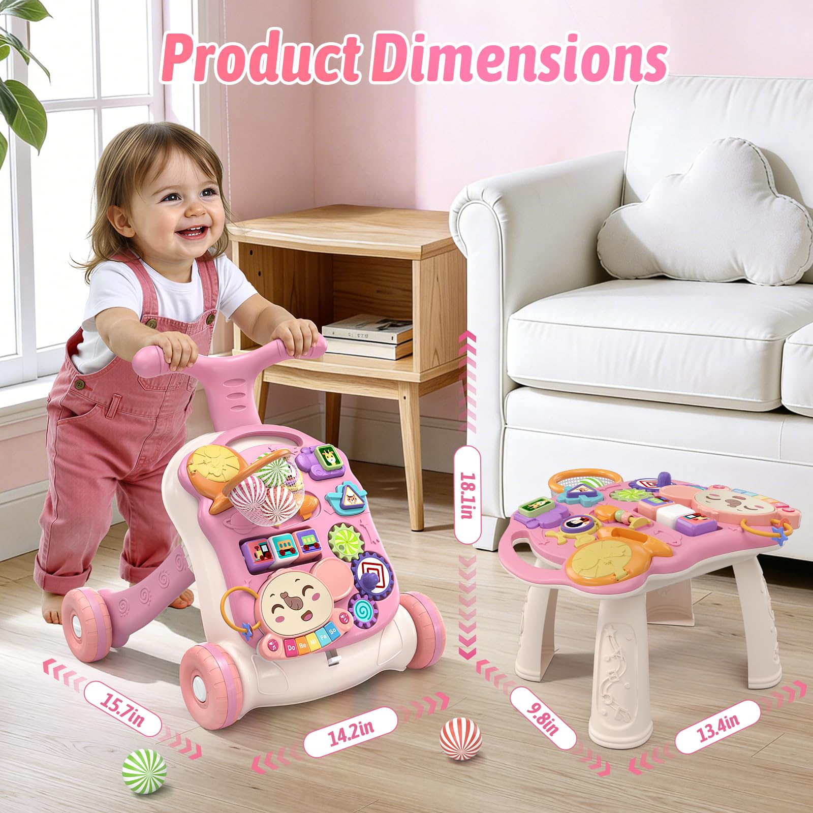 3-in-1 Baby Walker Activity Center with Music Panel