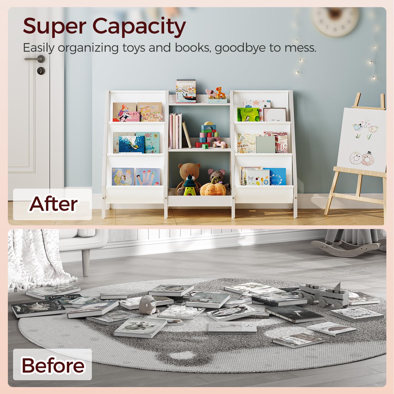 Kids Bookshelf and Toy Organizer, 3-Tier Bookshelf for Kids