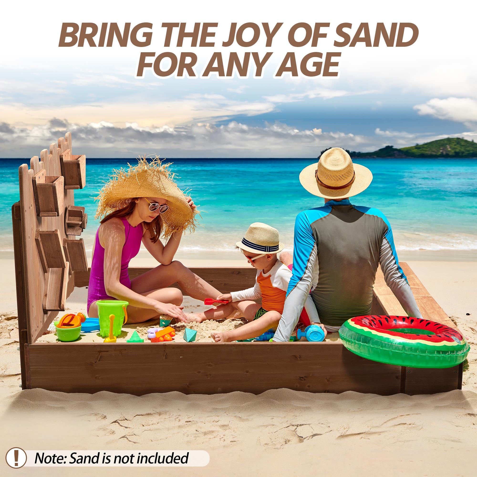 Wooden Sandbox with Storage Bench for Kids