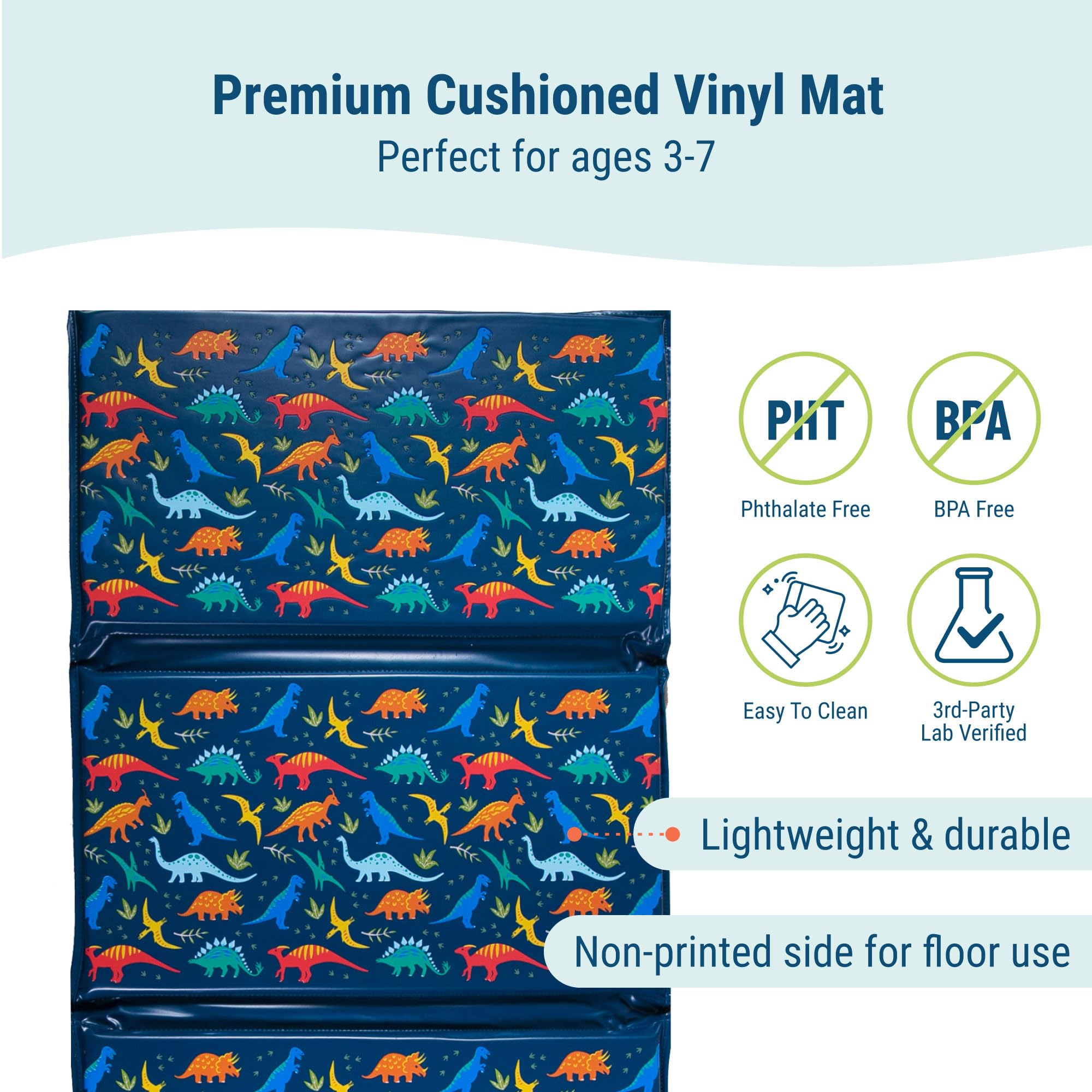 Wildkin Kids Vinyl Nap Mat – Foldable, Durable Rest Mat for Daycare & Preschool - Jurassic Dinosaurs
