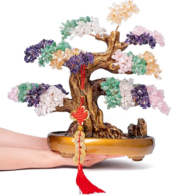Green Aventurine Gemstone Crystal Bonsai Tree of Life Large Feng Shui