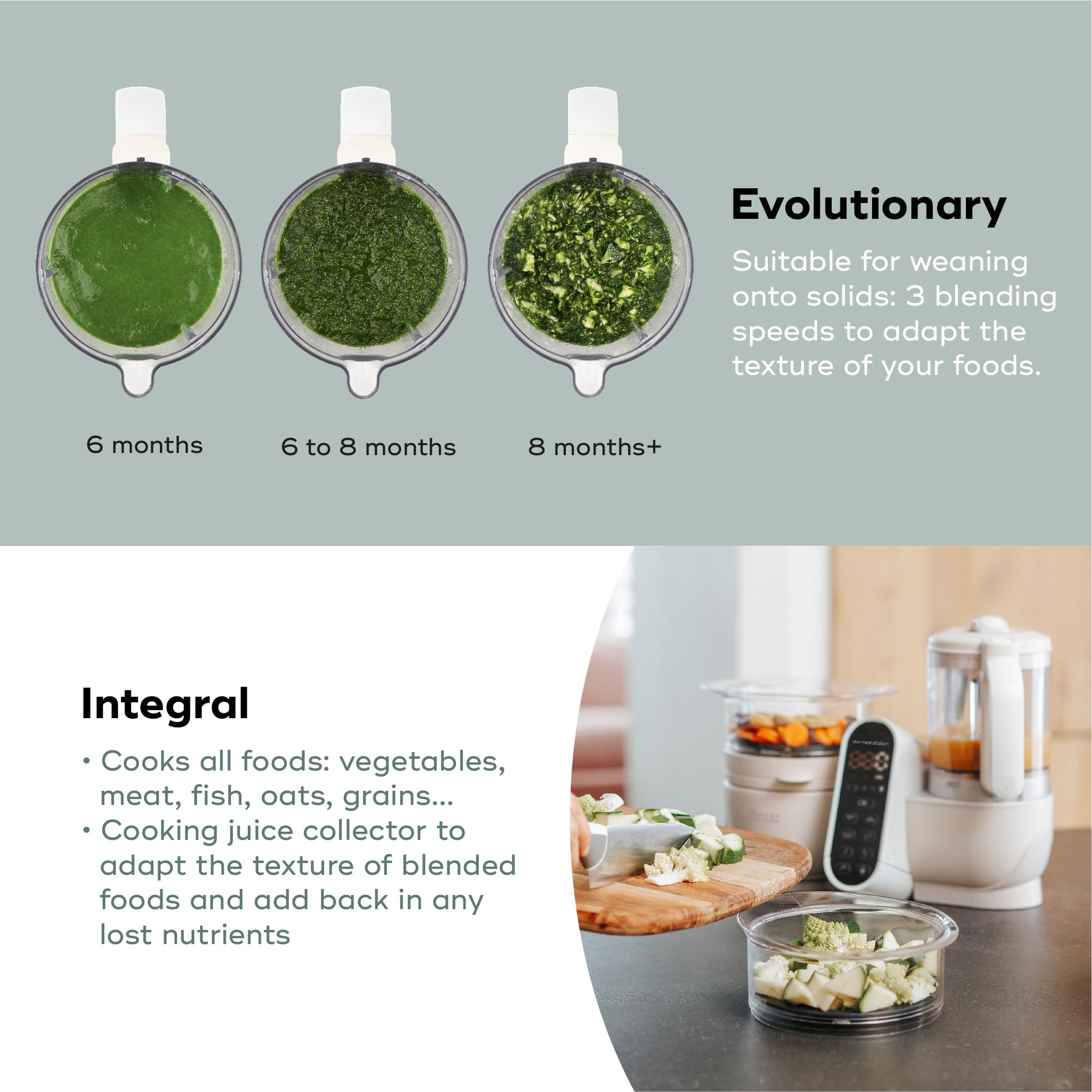 Babymoov Duo Meal Station 6 in 1: Multi-Speed Baby Food Maker Steamer and Puree Blender, Baby Food Processor that warms & defrosts (Nutritionist Approved), Mineral Beige