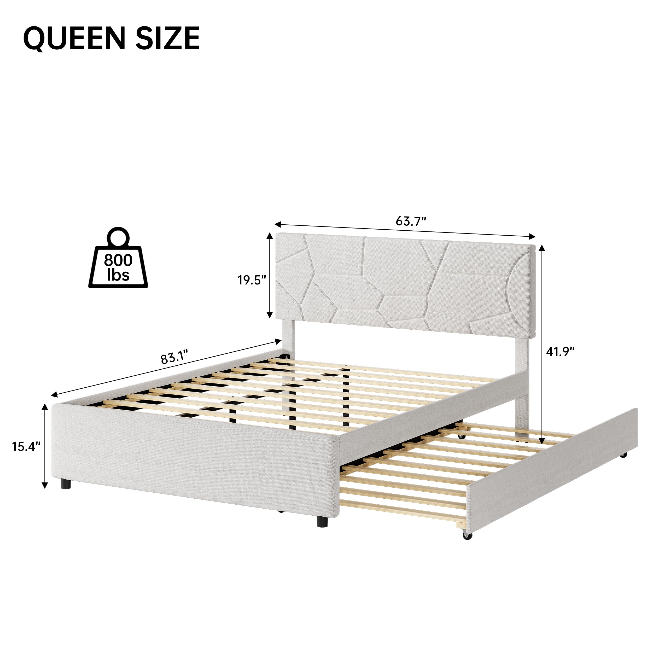 Upholstered Platform Bed Frame with Trundle