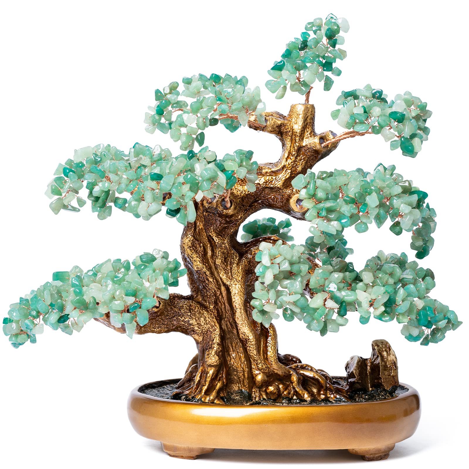 Green Aventurine Gemstone Crystal Bonsai Tree of Life Large Feng Shui