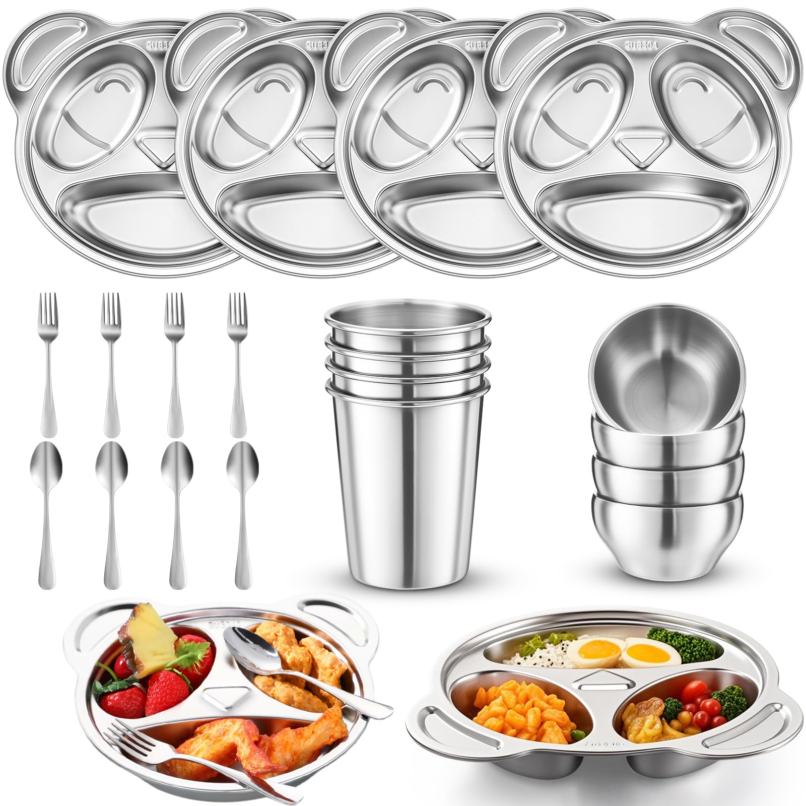 Pieces Kids Stainless Steel Utensils Set Include 4 Panda Shaped