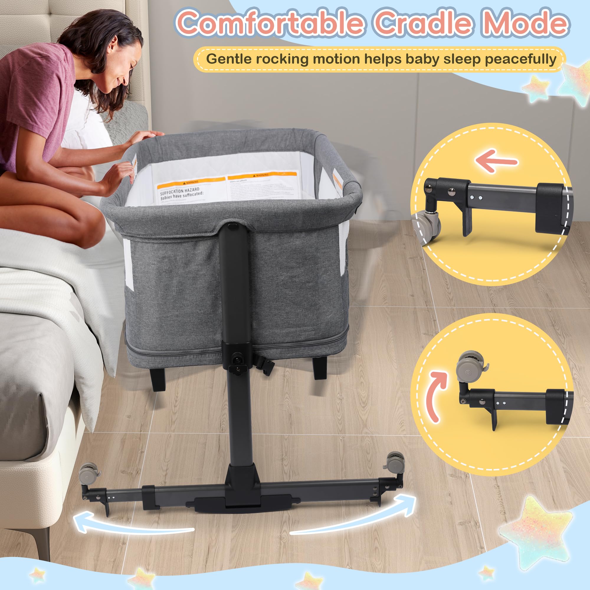 5-in-1 Baby Bassinet Bedside Sleeper with Diaper Changing Station
