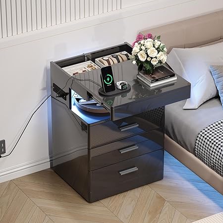 Led Nightstand with Hidden Space, Modern Night Stand