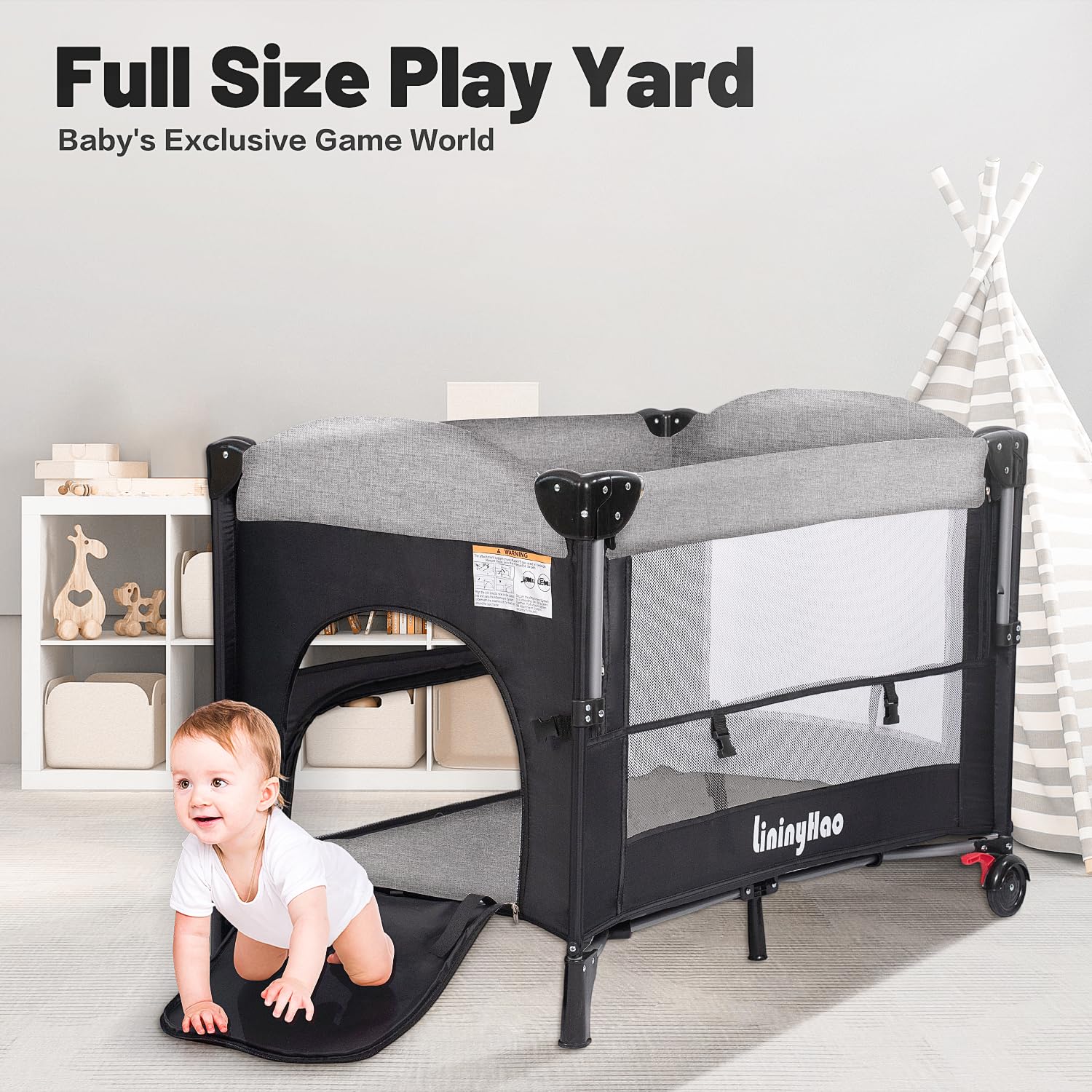 4-in-1 Height Adjustable Baby Playard with Changing Table
