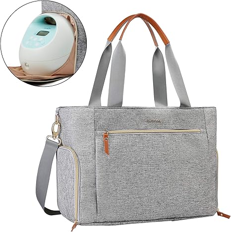 Breast Pump Bag Diaper Tote Bag with 15 Inch Laptop Sleeve Fit Most Breast Pumps