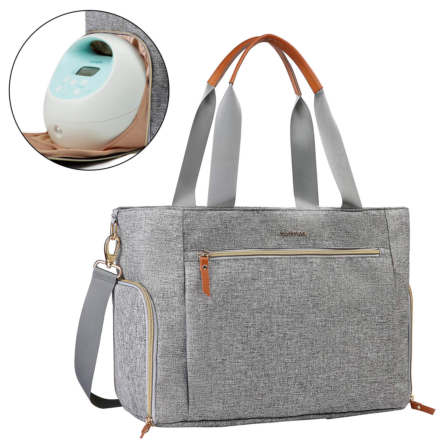 Breast Pump Bag Diaper Tote Bag with 15 Inch Laptop Sleeve Fit Most Breast Pumps