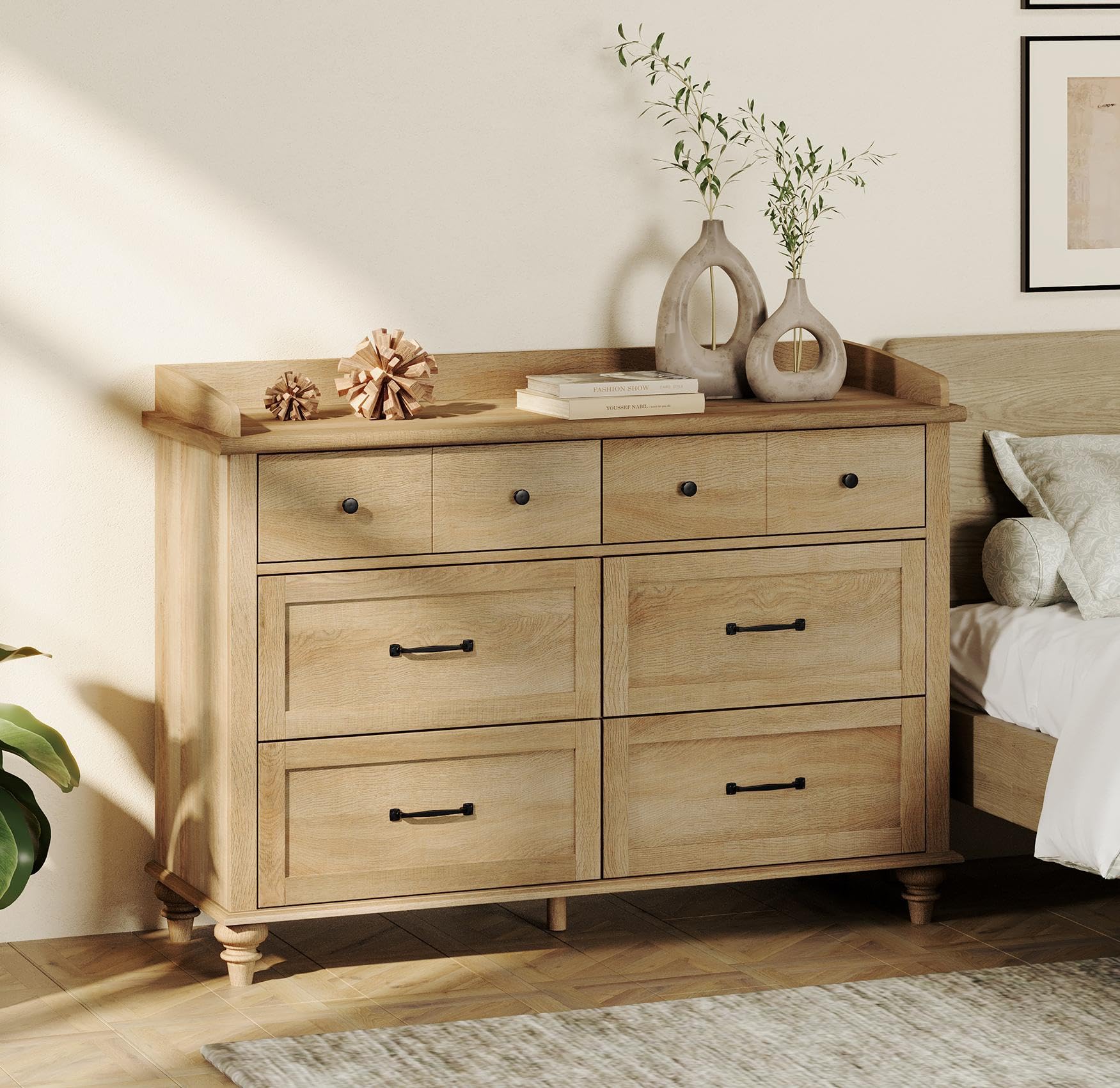 Oak Dresser for Bedroom with 6 Drawers, Baby Dresser