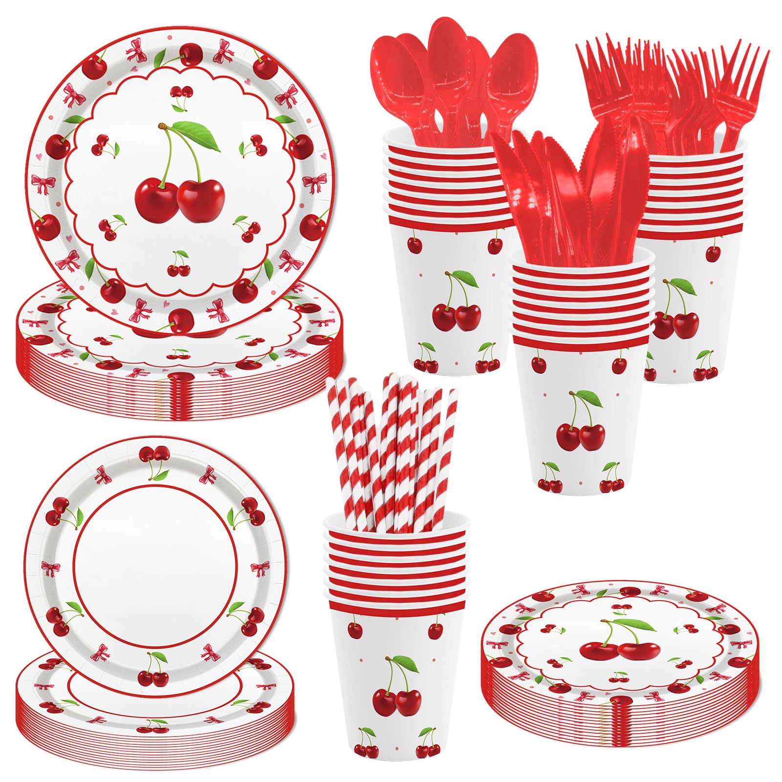 168Pcs Cherry Birthday Party Supplies, Coquette Cherry with Bow for Girl Birthday