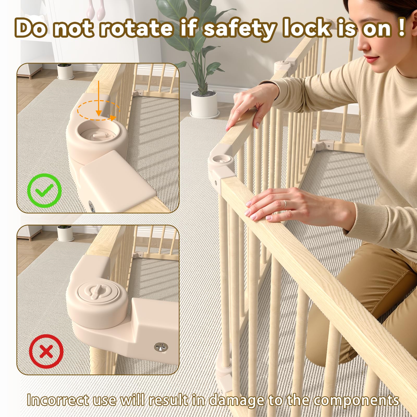 Wooden Baby Playpen with Gate 8 Panels