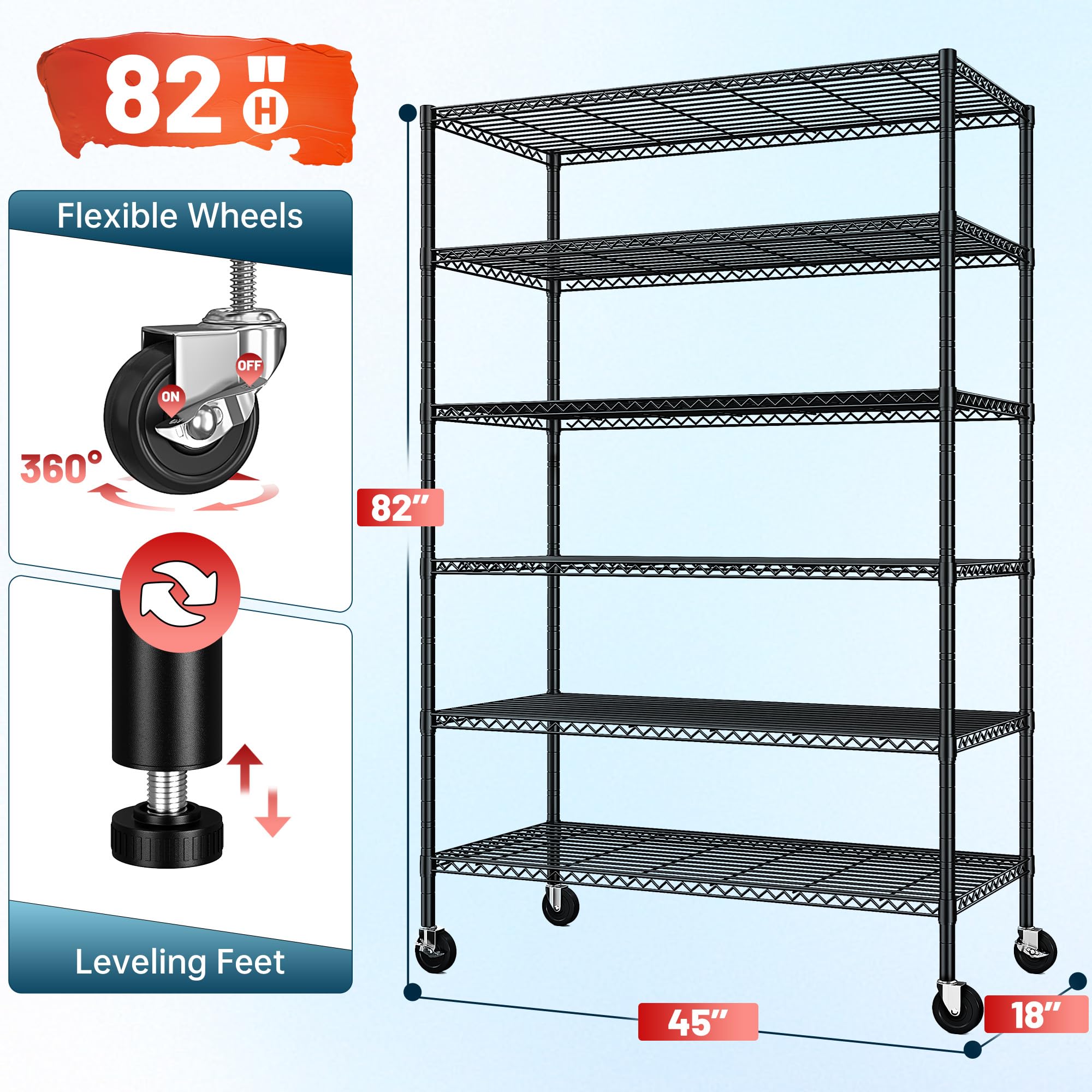 6-Tier Metal Storage Shelving with Wheels