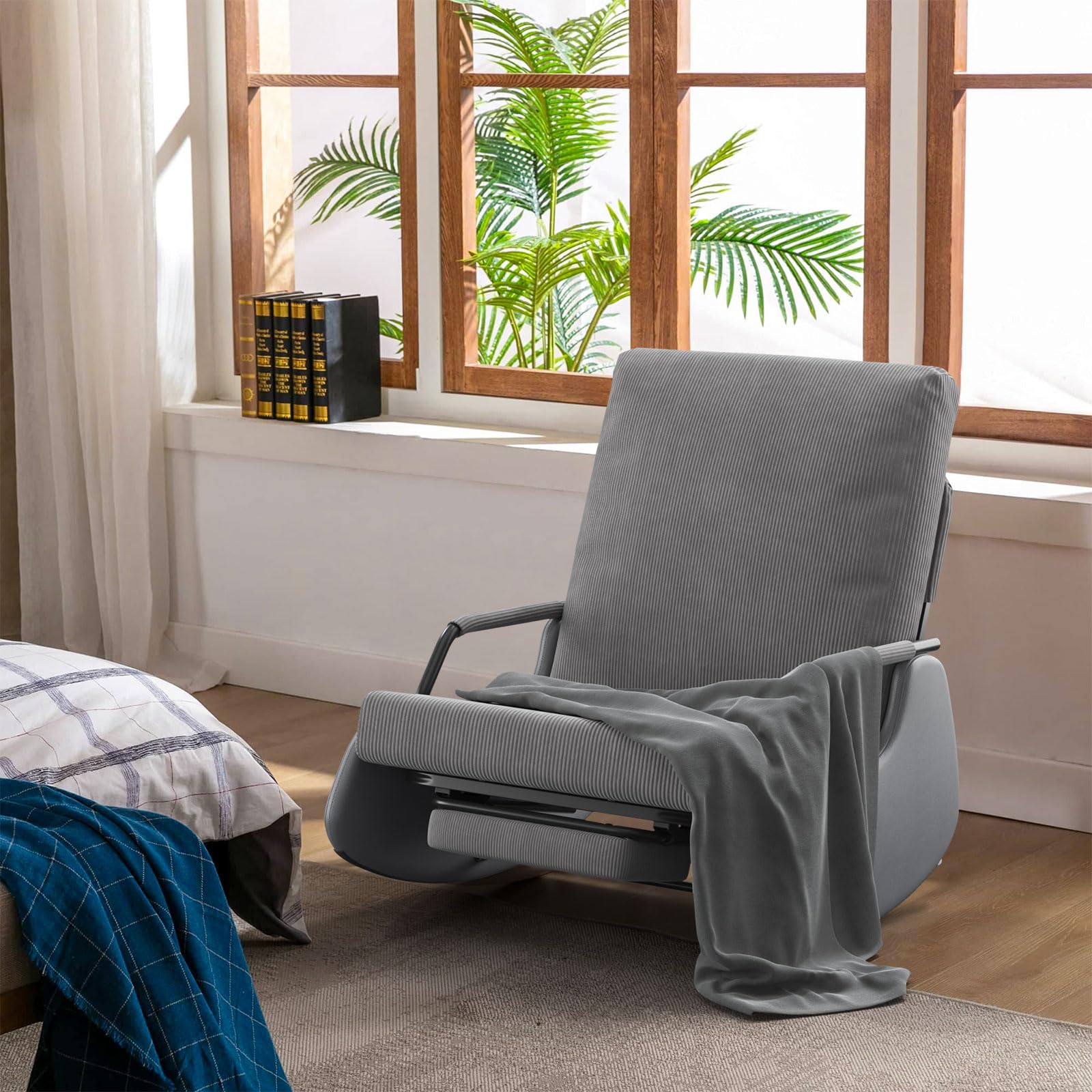 Upholstered Recliner Rocking Chair with Adjustable Backrest and Footrest