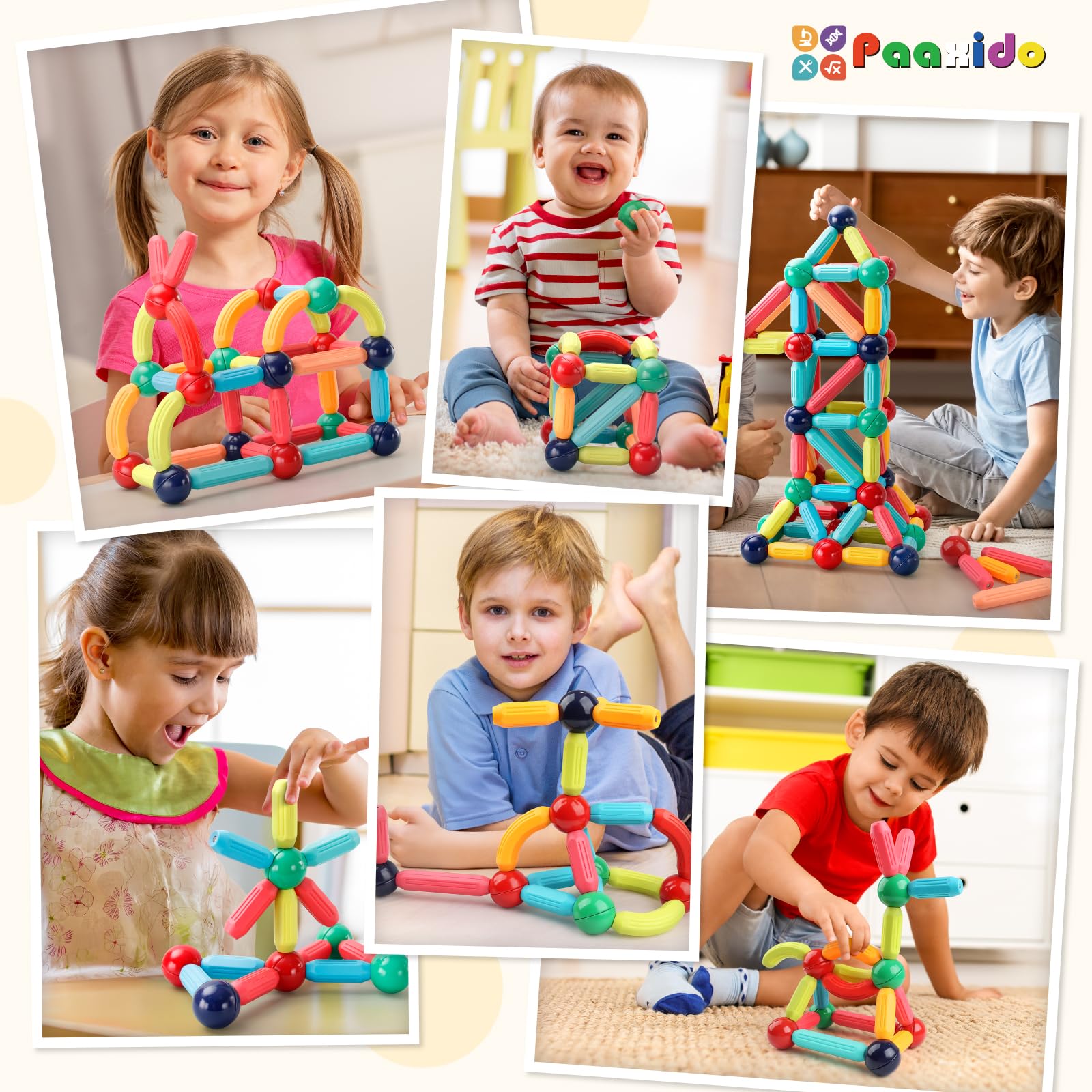 64PCS Magnetic Building Blocks - Montessori Sensory Toys with Stronger Magnets