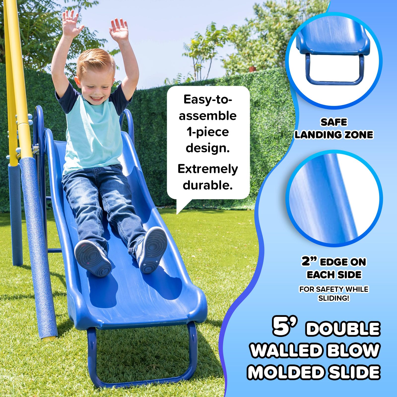 Metal Swing Set with LED Swings, Saucer Swing & 5ft Slide