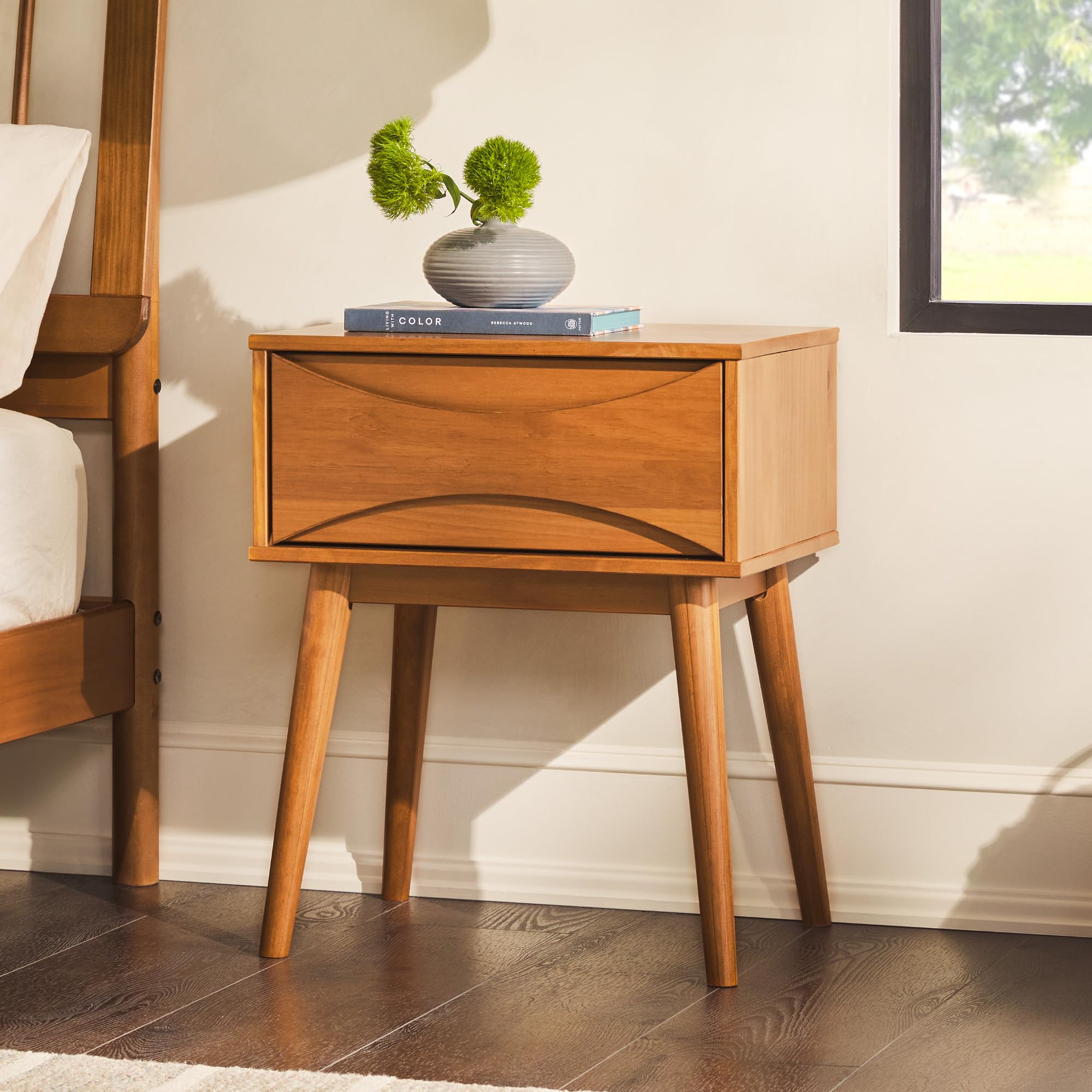 Atticus Solid Wood Retro 1-Drawer Nightstand, 25 Inch