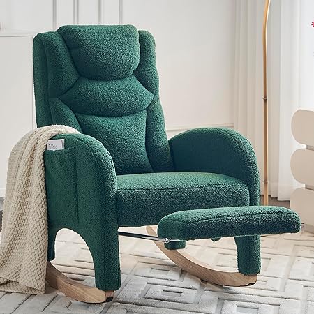 Nursery Rocking Chair with Foot Rest, Upholstered Glider Rocker