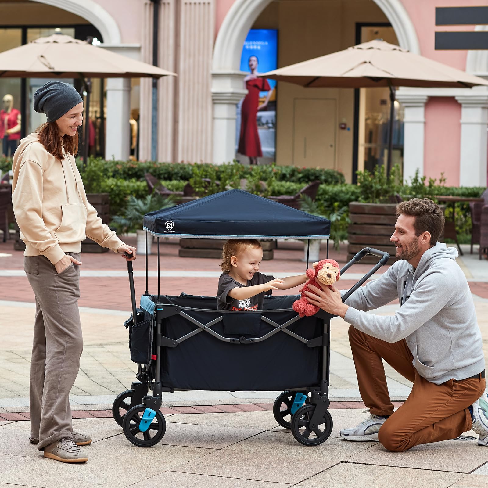 Ultra-Compact Wagon for 2 Kids, Travel Foldable Push Pull Wagon Stroller