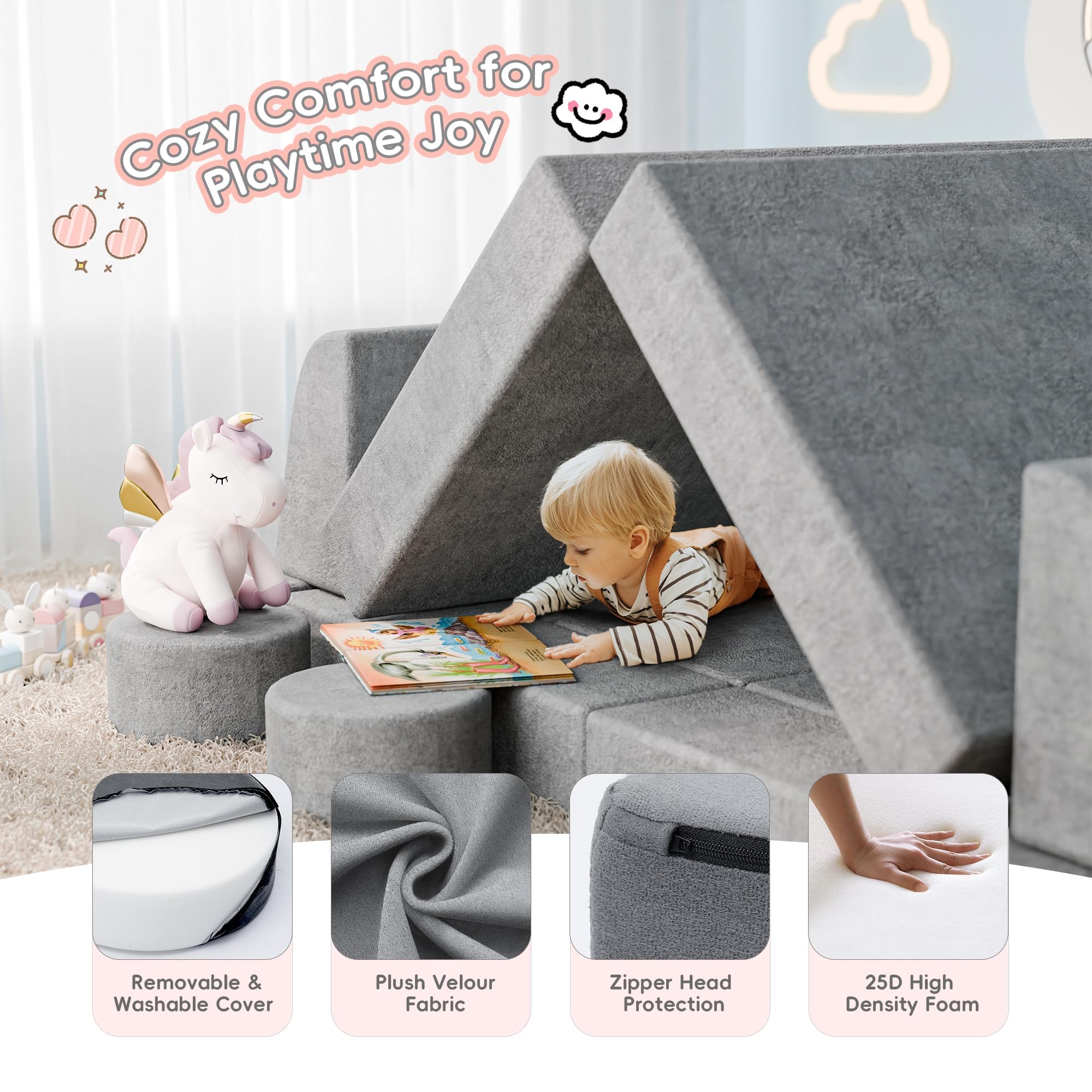 14-Piece Modular Kids Play Couch with Washable Covers