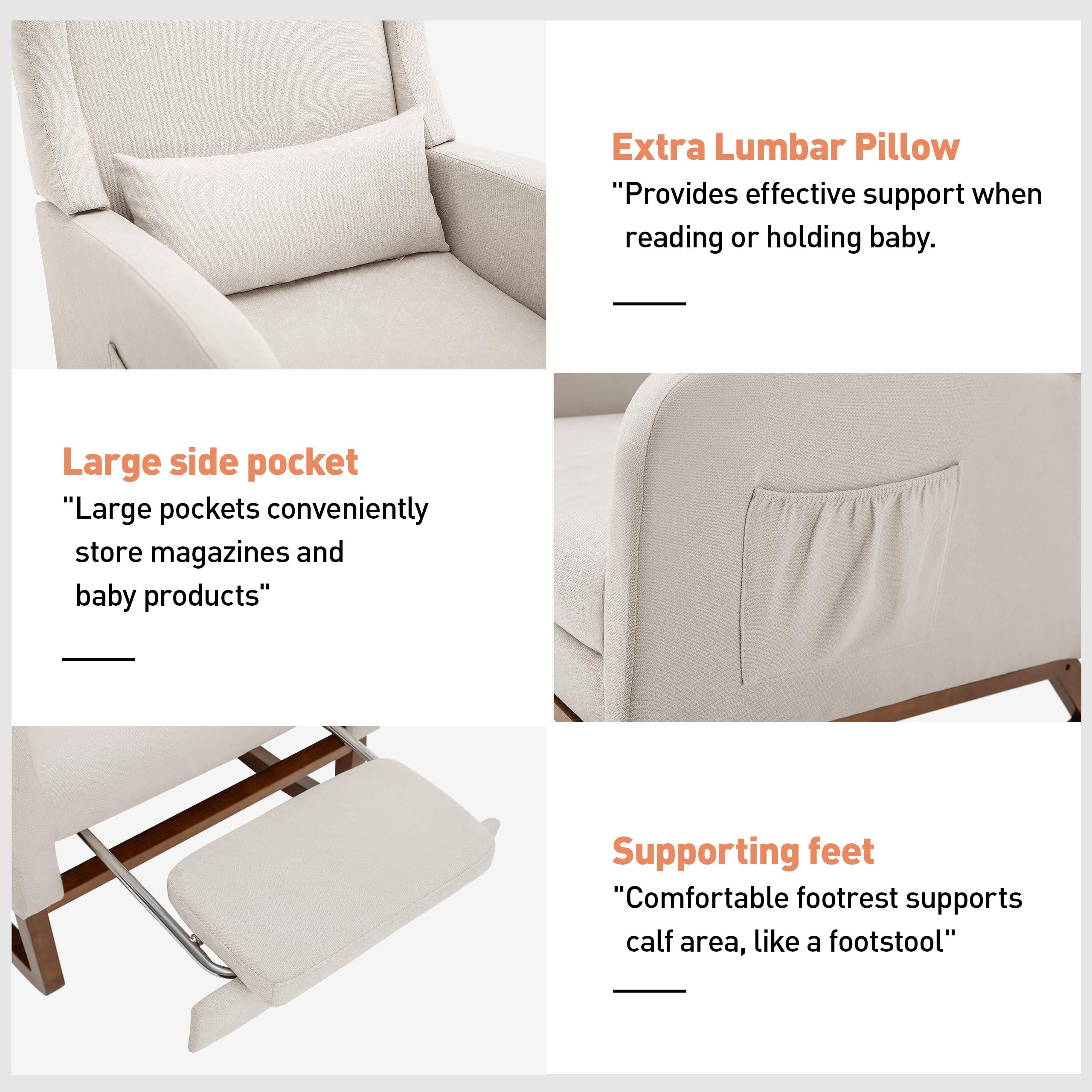 Nursery Glider Rocking Chair with Footrest