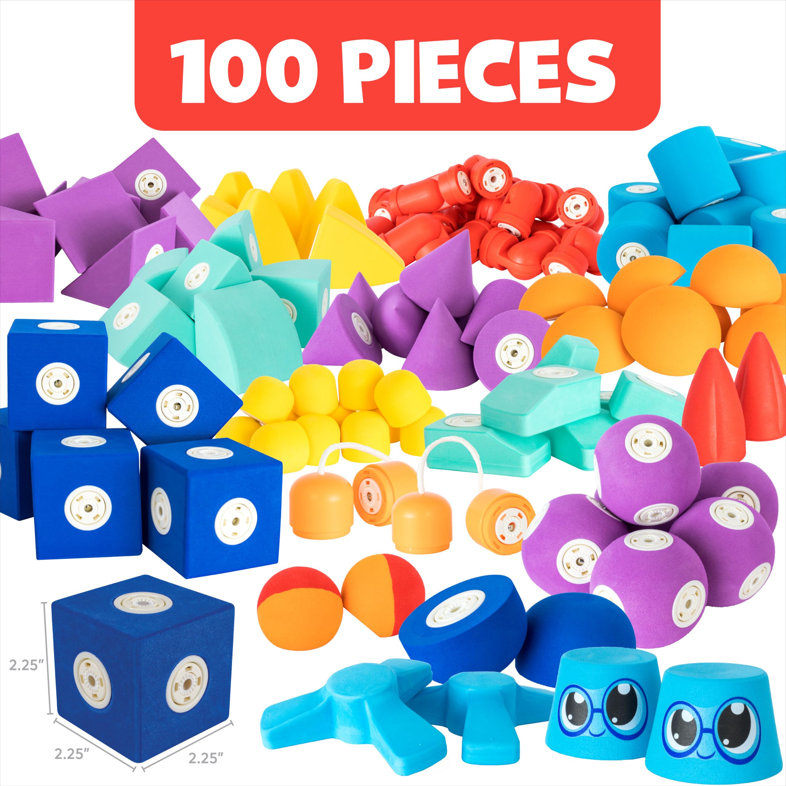Foam Building Blocks - 100-Piece Set with Storage Chest, Bath Toys