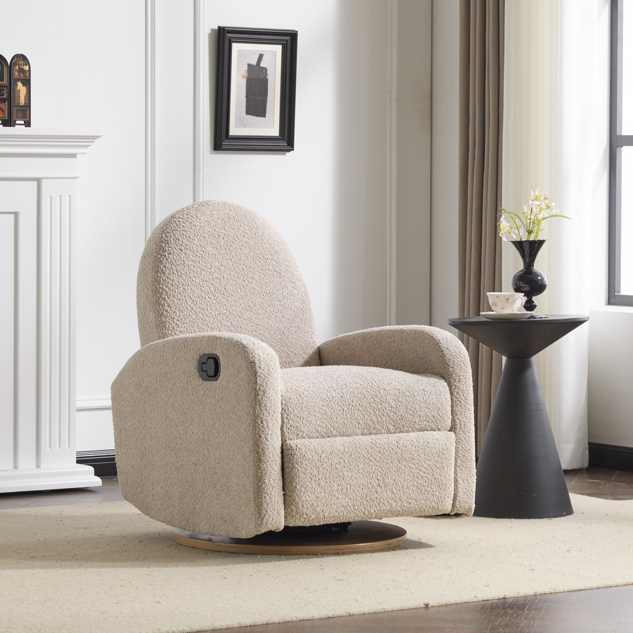 Swivel Glider Recliner Chair for Nursery with Boucle Upholstery