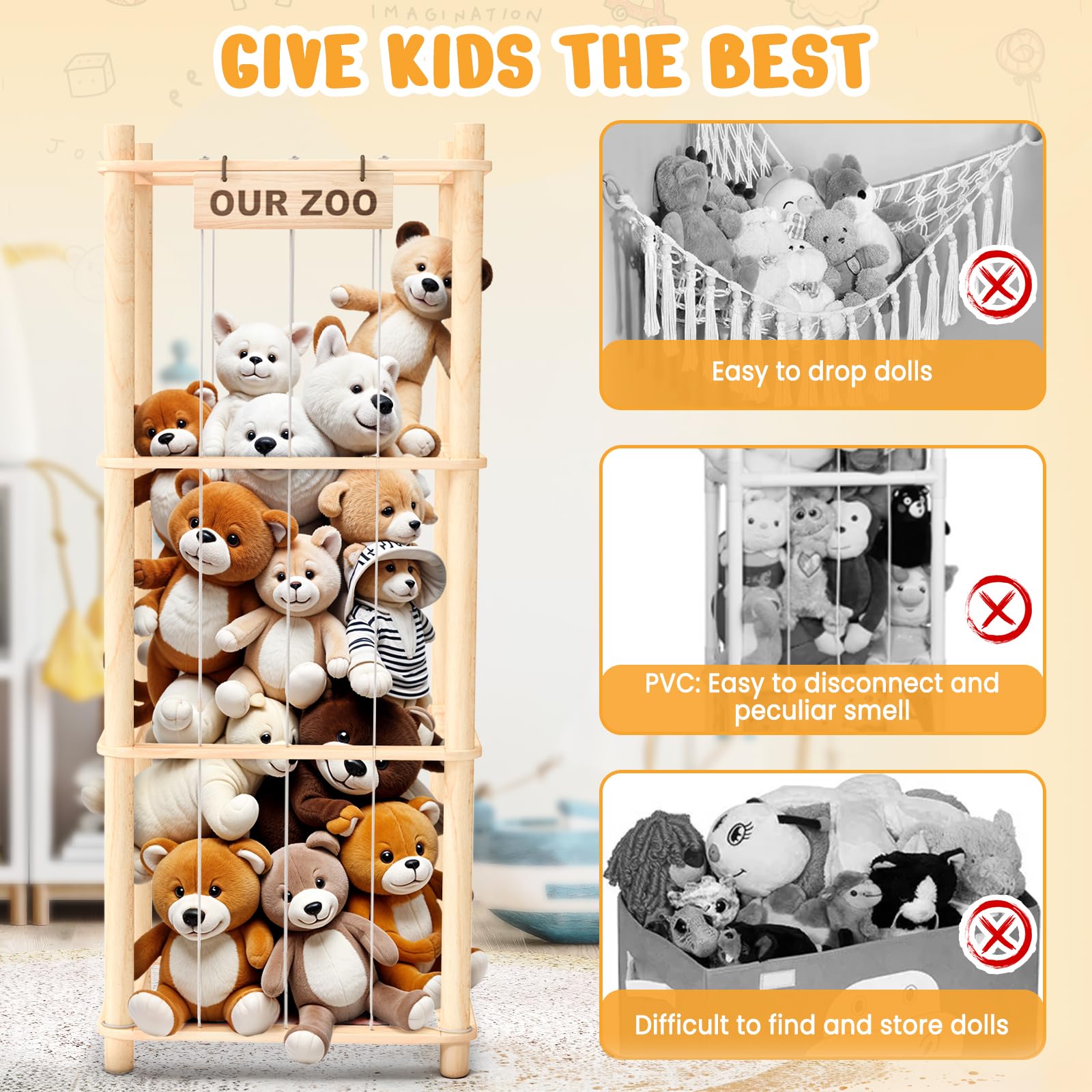 Wooden Stuffed Animal Storage Zoo Organizer for Kids