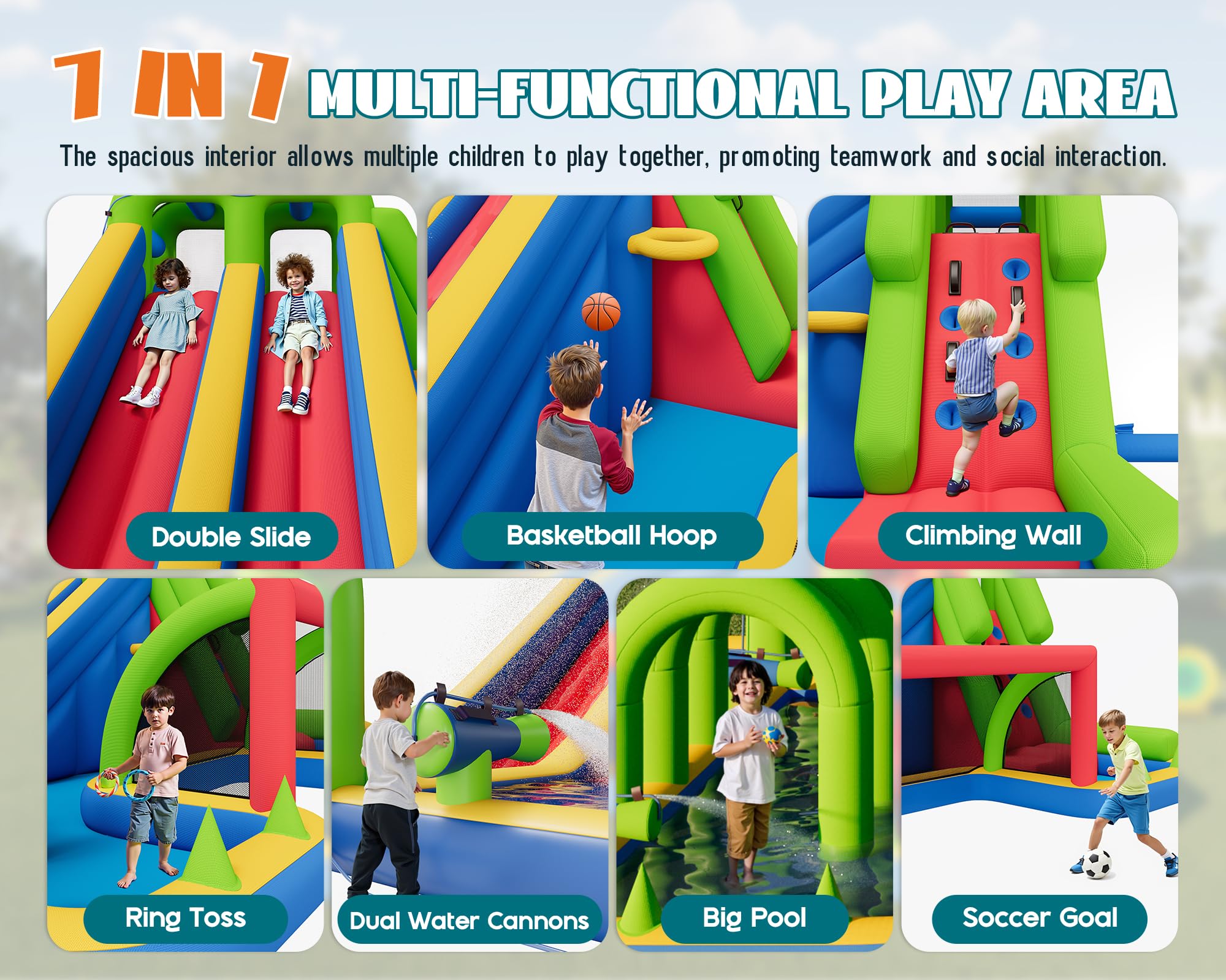 Inflatable Bounce House with Slide and Pool for Kids