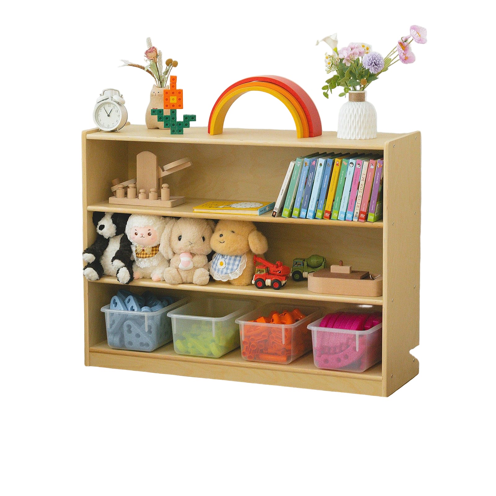 Kids Bookshelf and Toy Storage Shelf, Wooden Montessori Bookshelf