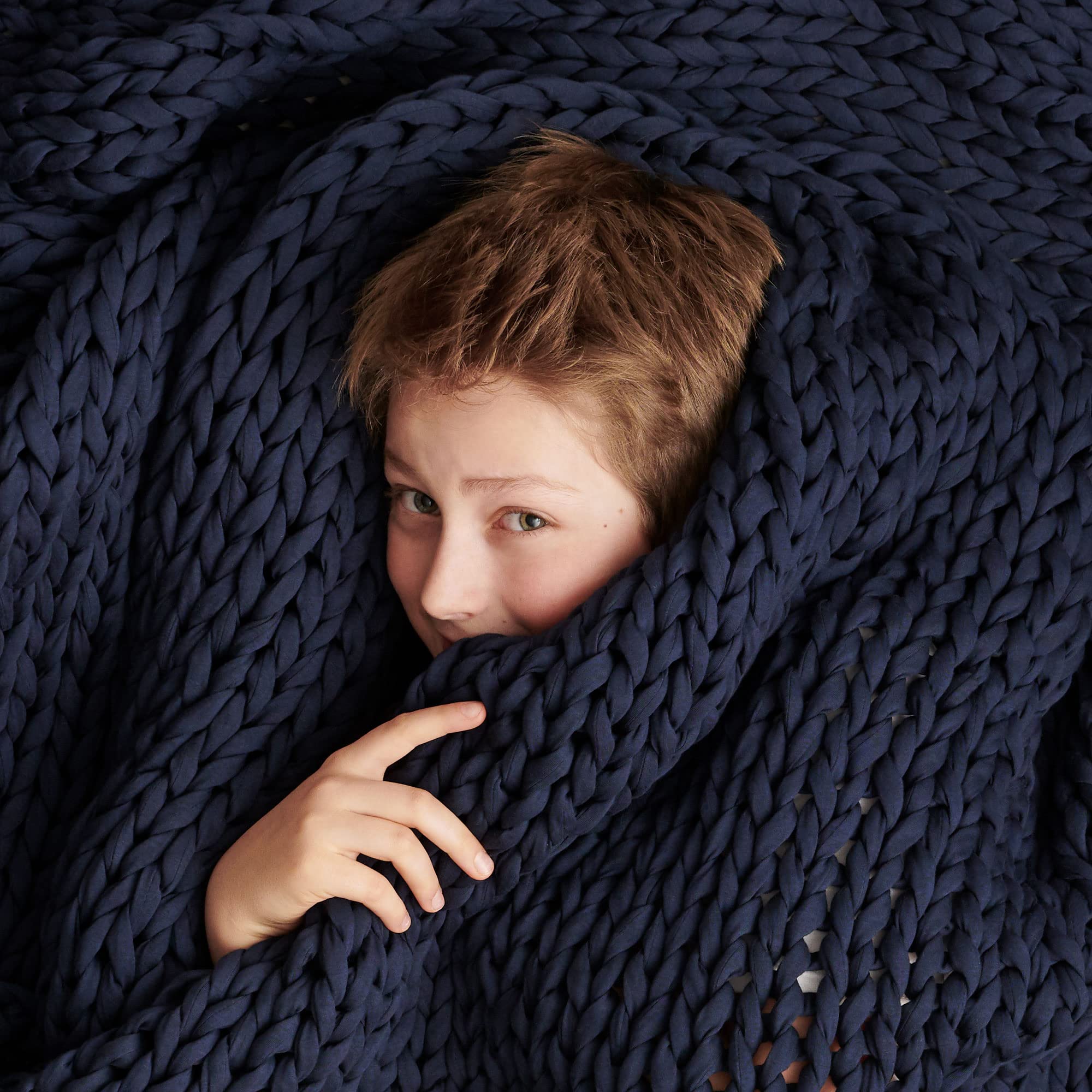 Hand-Knit Kids Weighted Blanket - Chunky Knit Blanket - Sustainable