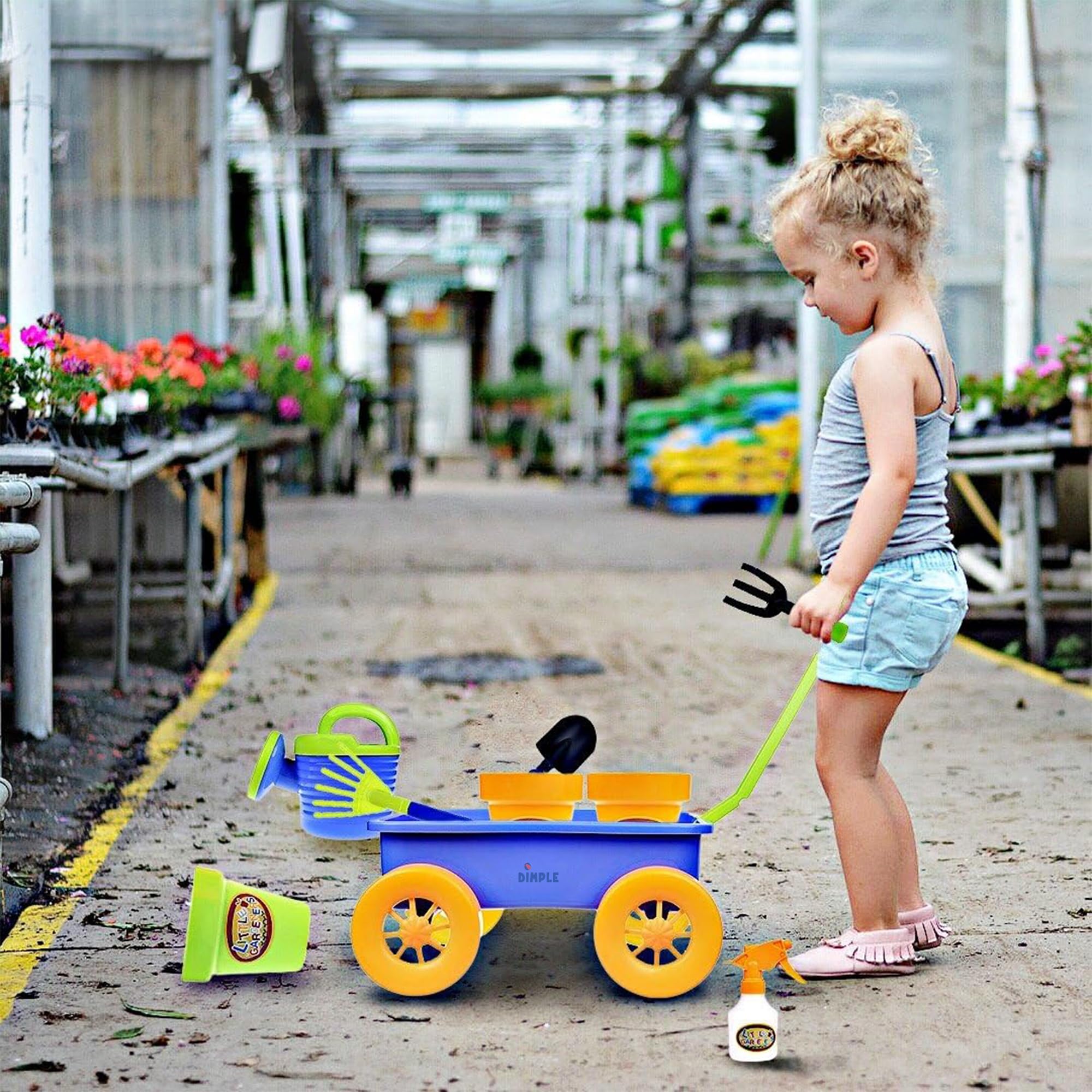 Garden Wagon & Tools Toy Set Premium 15 Pcs Kids Gardening Tools & Wagon Toy Set
