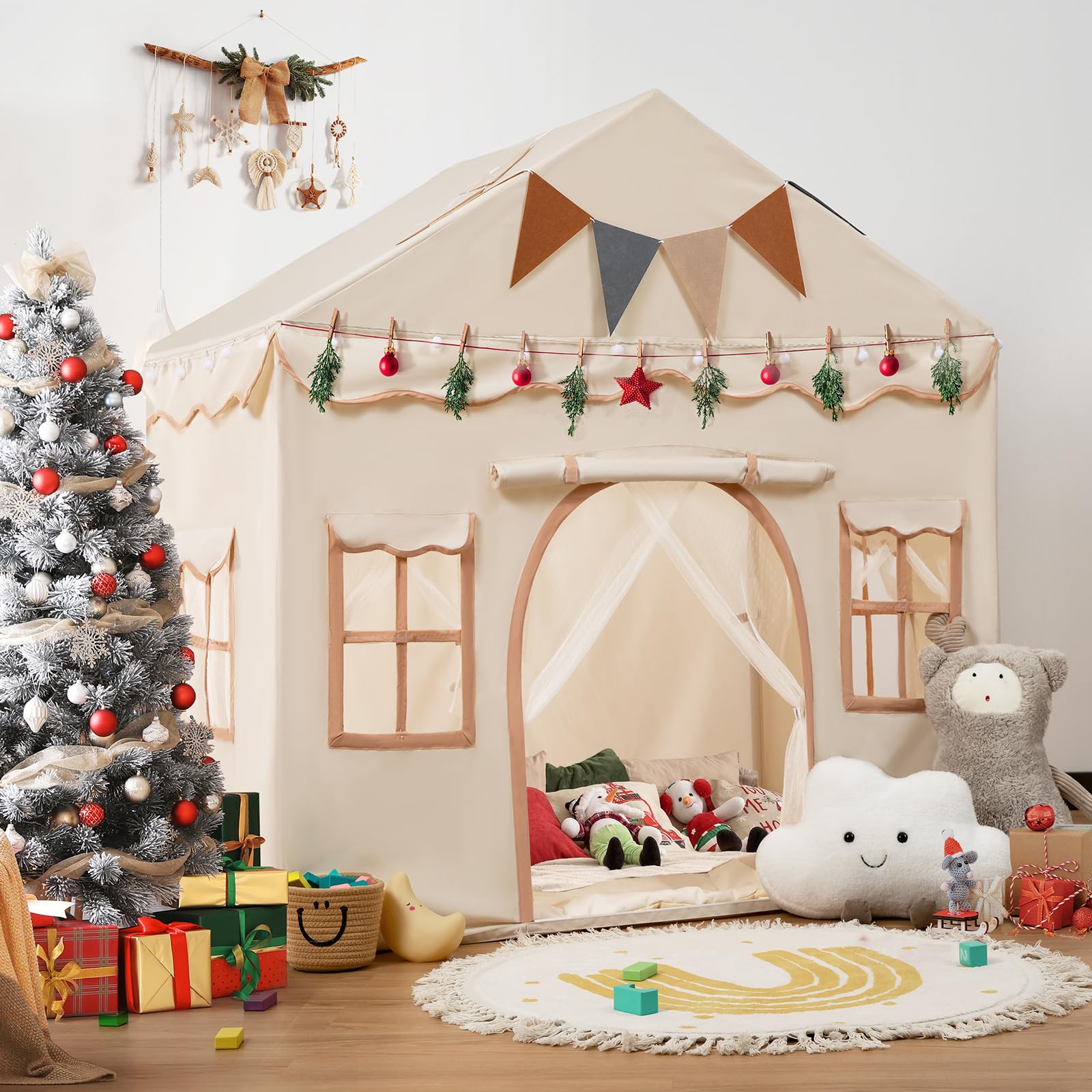 Kids Play Tent with Padded Mat and Lights
