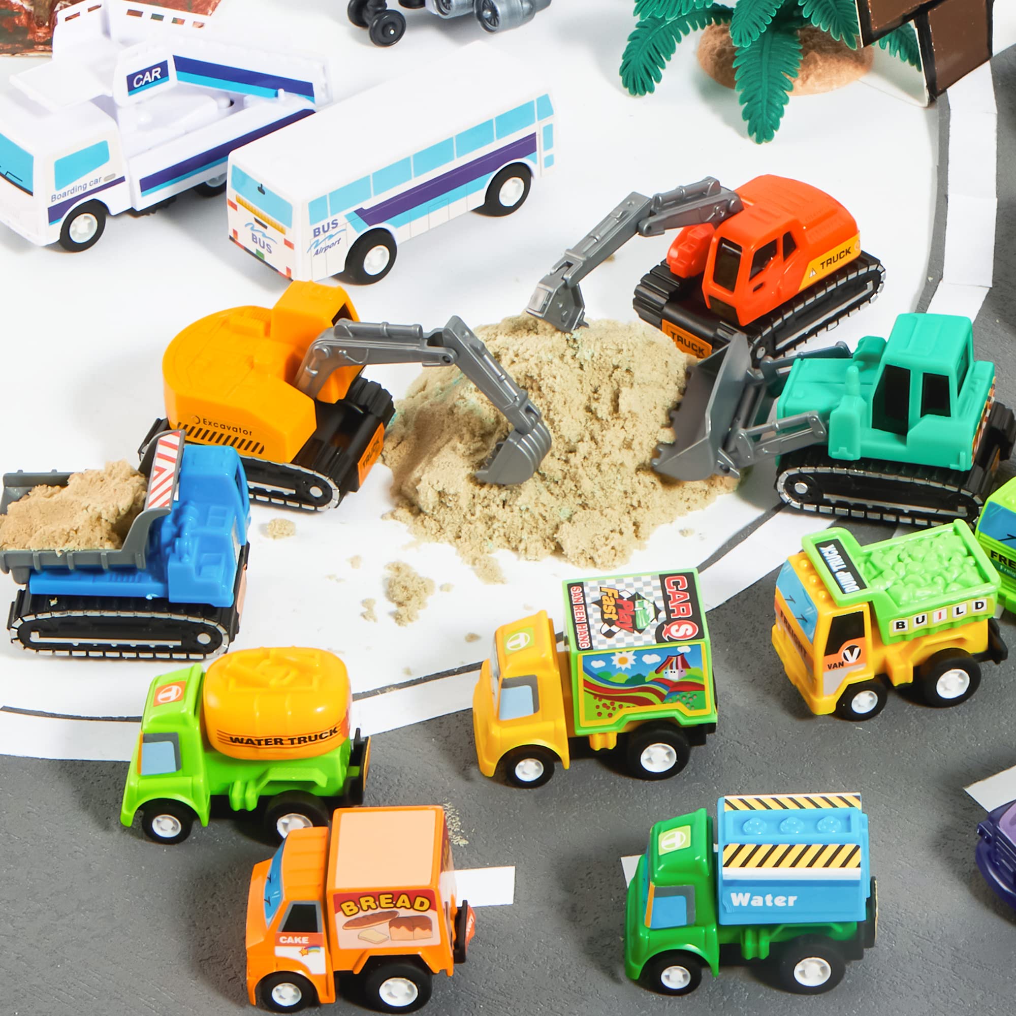 25 Pieces Pull Back Cars and Trucks Toy Vehicles Set for Toddlers, Girls and Boys Kids Play