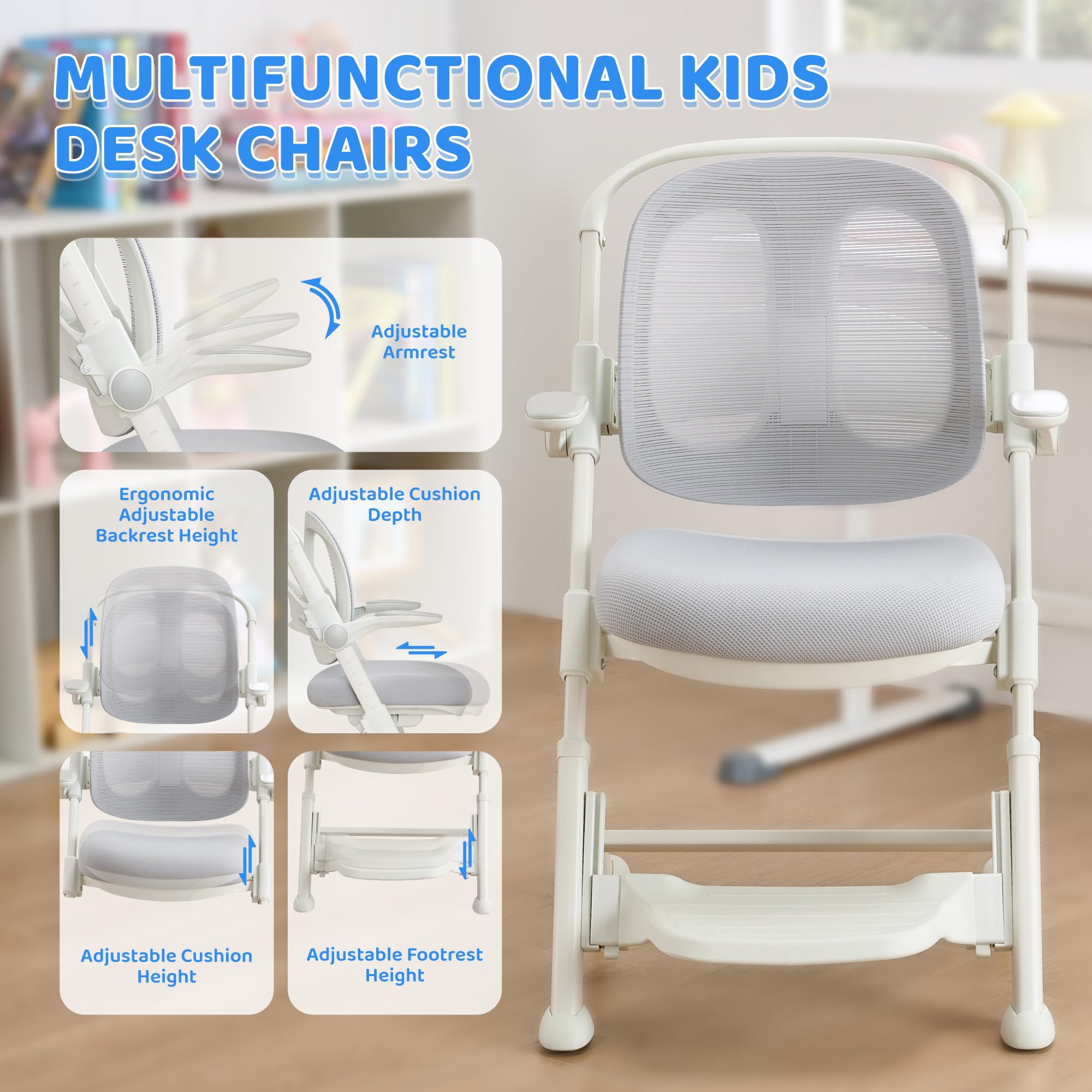 Ergonomic Kids Desk Chair with Adjustable Footrest